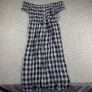 City Chic Off Shoulder Plaid Smocked Bodice Dress Womens Large Button Front